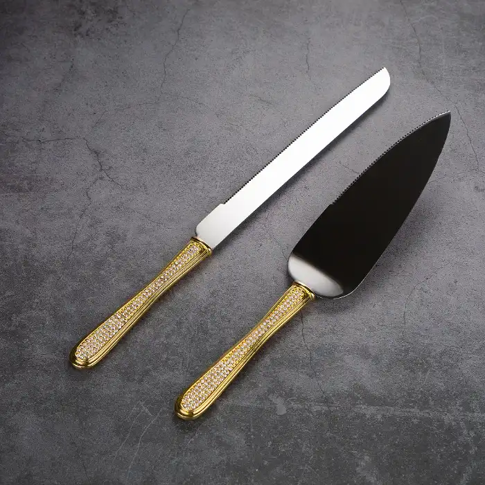 Gold-handled crystal cake knife and server set